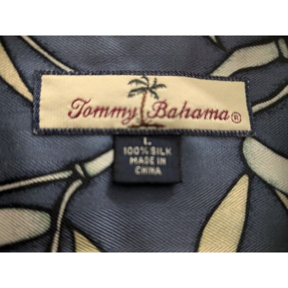 Tommy Bahama Mens Silk Shirt Sz L Hawaiian Blue Floral Button Up Short Sleeve - Picture 4 of 4